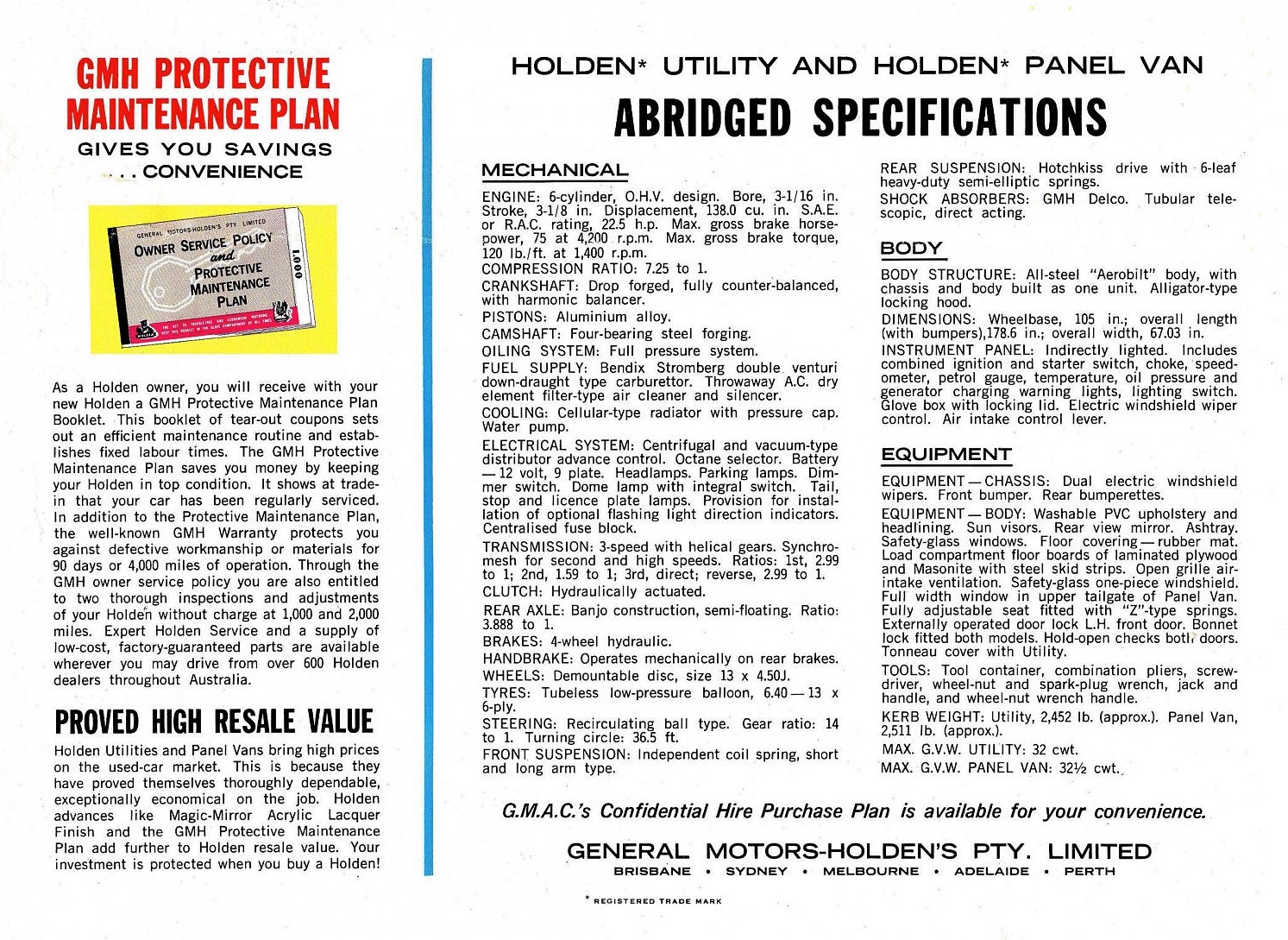 1962 Holden EK Ute and Panel Van Brochure Page 3