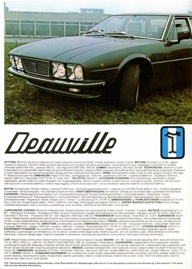 1972 De Tomaso Deauville Brochure Page 3