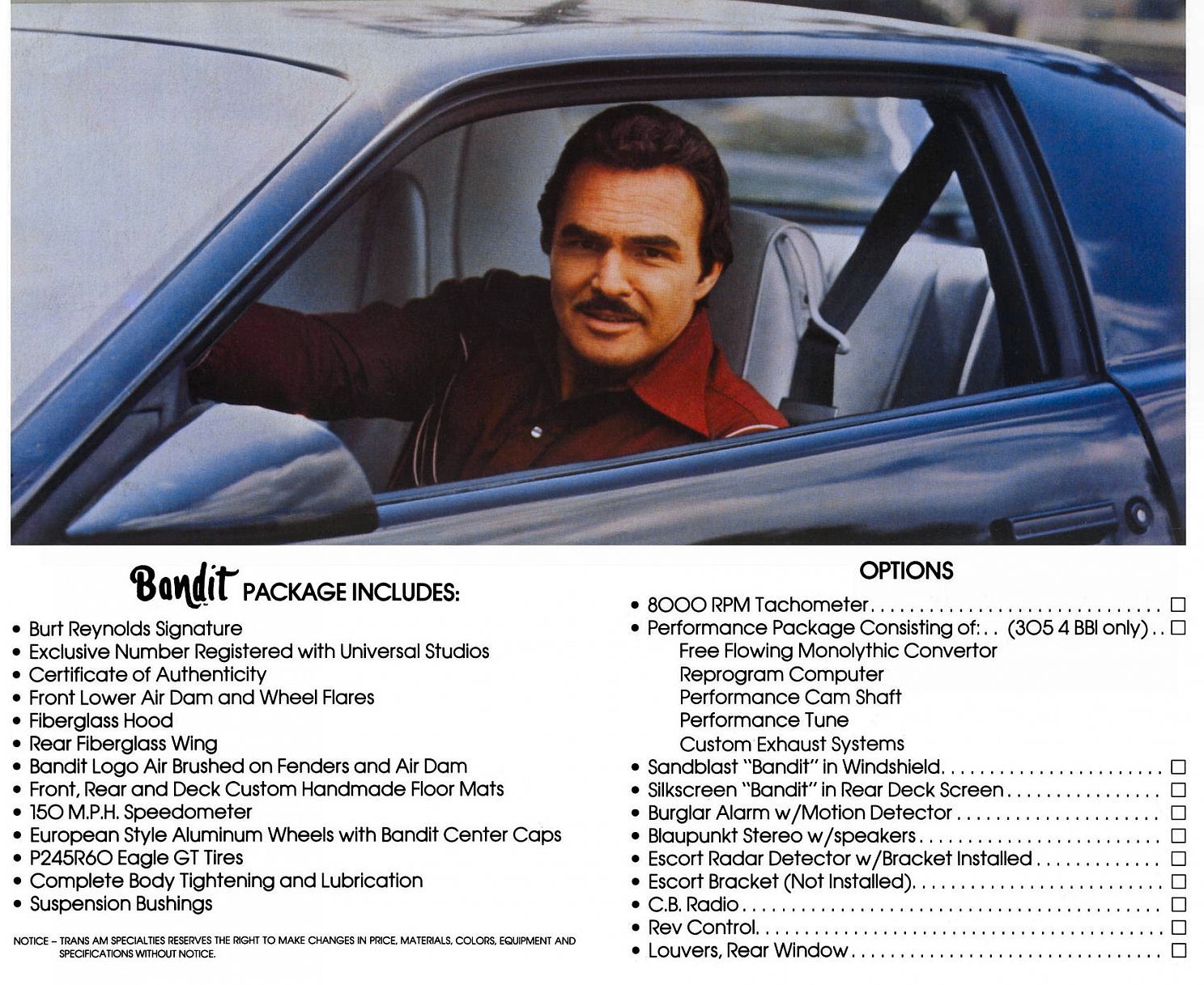 1982 Pontiac Firebird Trans-Am Bandit Brochure Page 1