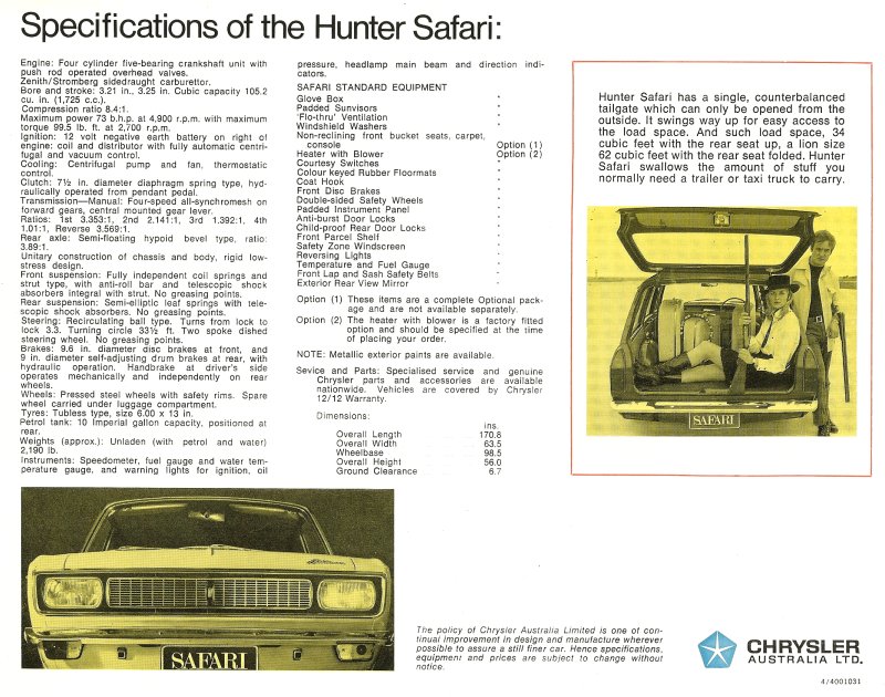 Hillman Hunter Safari Brochure Page 2