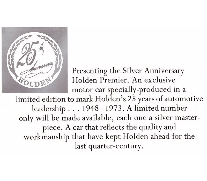 Holden HQ 25th Anniversary Model Brochure Page 1