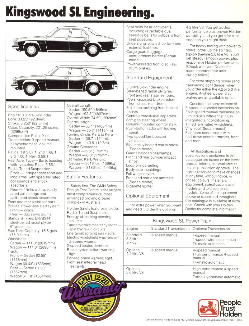 Holden HZ Kingswood SL Brochure Page 4