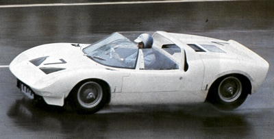John Whitmore in a Ford GT40 at Le Mans during testing, 1965