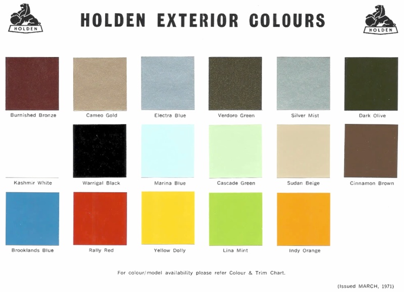 March 1971 Holden Paint Chart