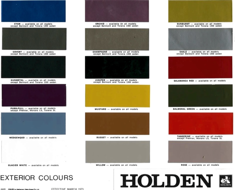 1973 Holden Paint Chart