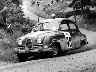 Erik Carlsson with his SAAB 96 at the 1961 Swedish Rally
