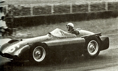 Jean Behra at speed in a modified Maserati 250F during the 1955