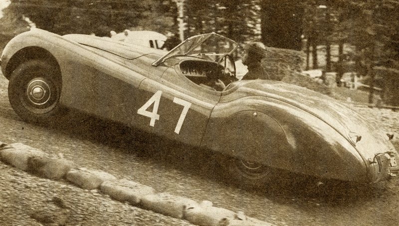Ray Walmsley in a Jaguar XK120 during a hill-climb event