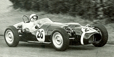 Stirling Moss behind the wheel of the four-wheel-drive Ferguson at Oulton Park in 1961