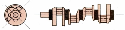 Crankshaft with four double crankn throws and five main bearings