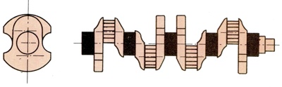 Crankshaft with four crank throws and five main bearings