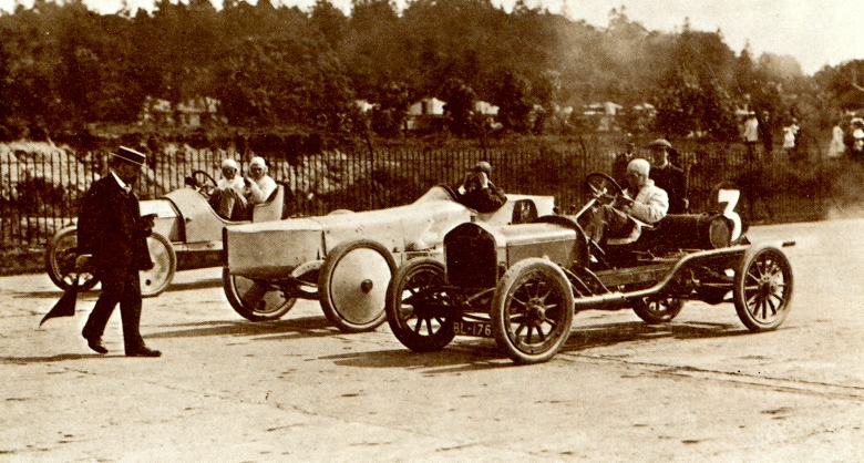 1910 Straker-Squire lines up against a Vauxhall and Itala at Brooklands in 1910