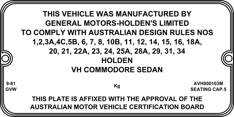 Holden Compliance Plate