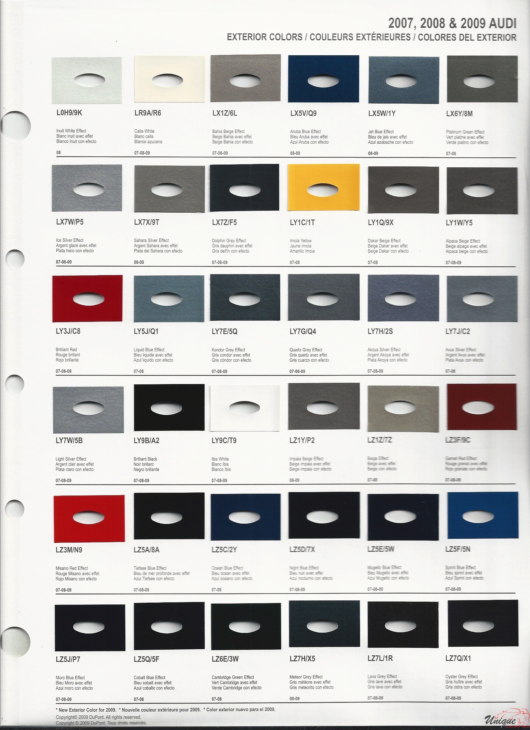 Audi Colours Chart