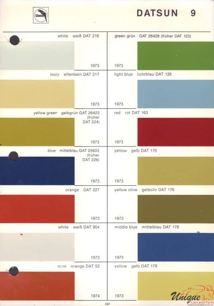 Nissan Auto Paint Color Chart
