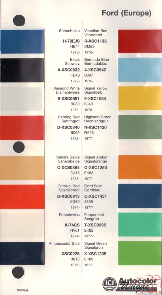 Ford Cortina Colour Chart