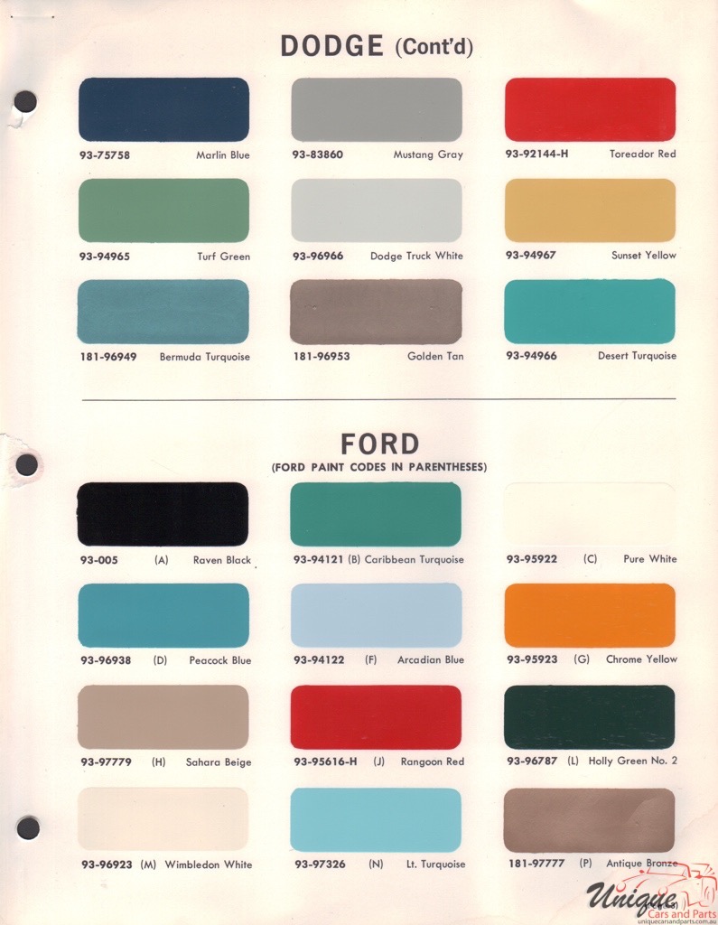 1969 Ford F100 Color Chart