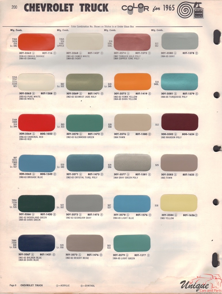 GM Car Paint Color Chart