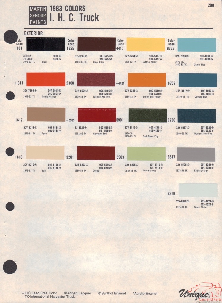 International Paint Chart Color Reference - International Truck Paint Code Location