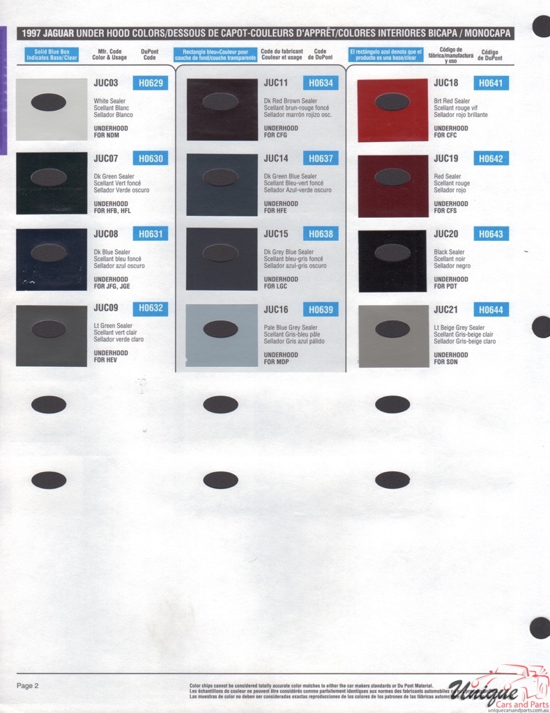 Jaguar Paint Color Chart