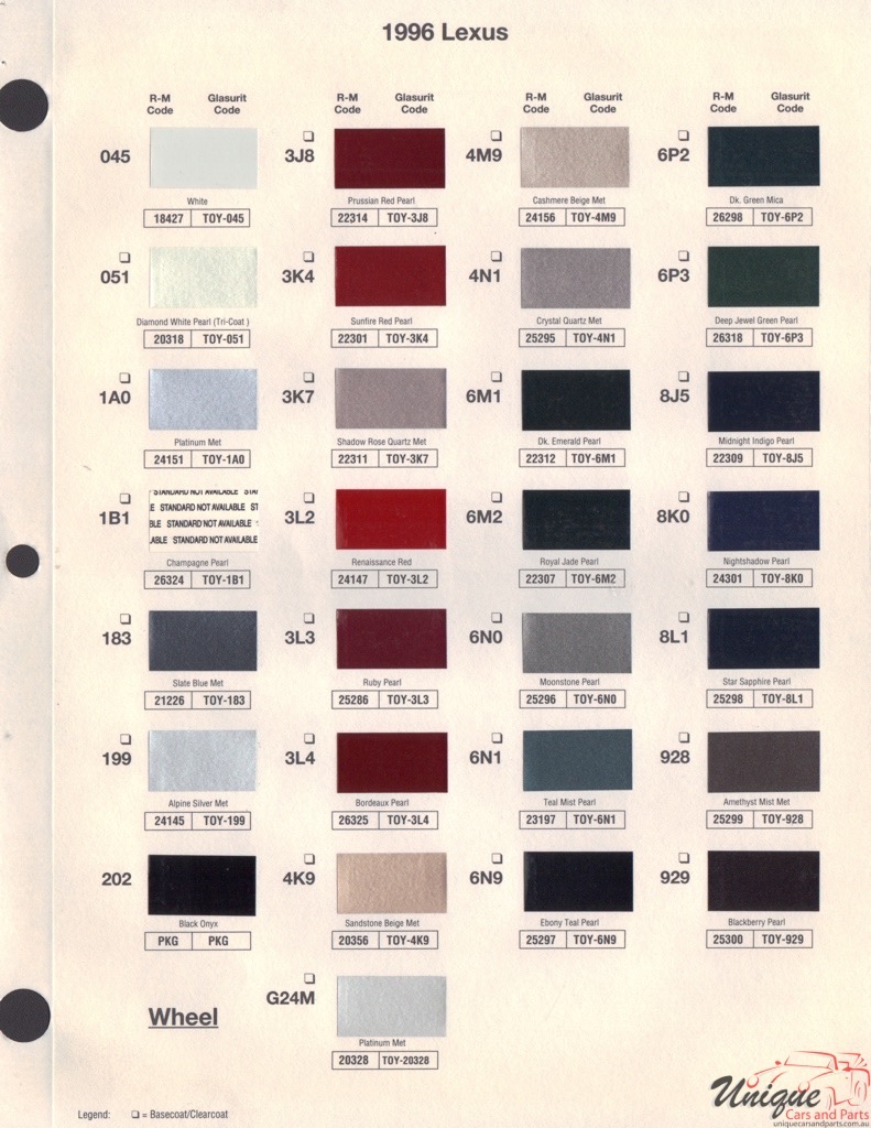 Lexus Paint Chart Color Reference