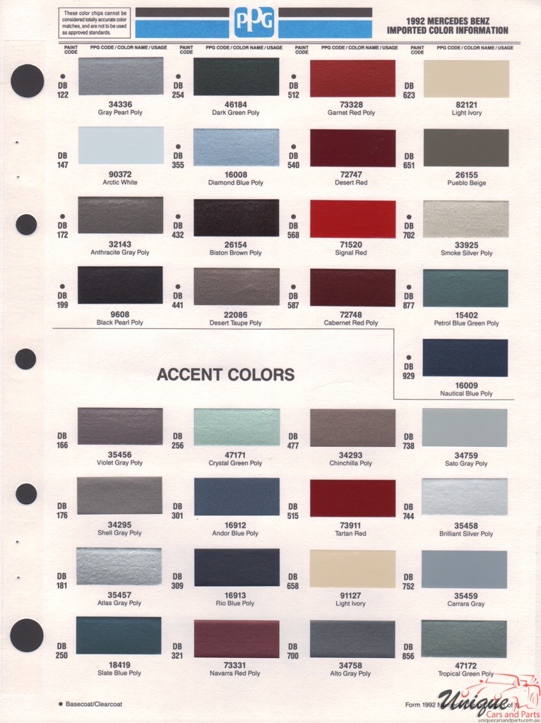 Mercedes Paint Colour Chart