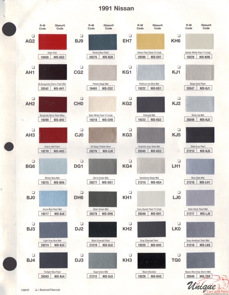 Nissan Paint Color Chart