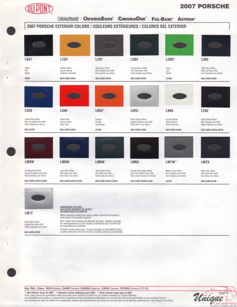 Porsche Color Chart