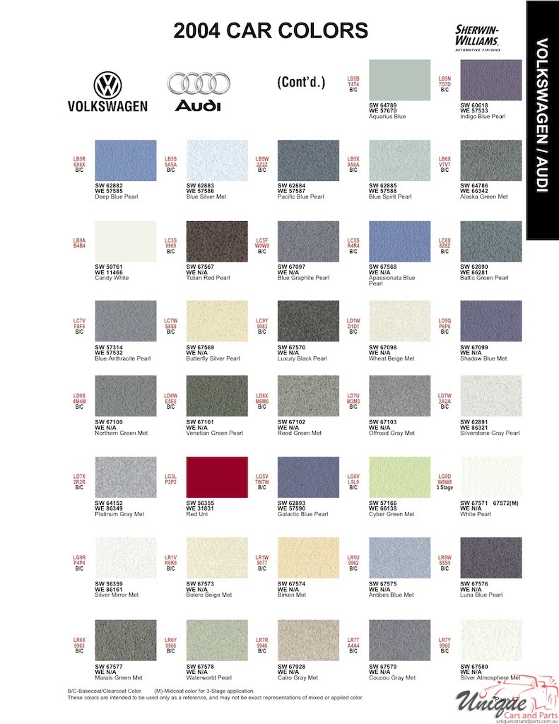 Vw Colour Chart 2017