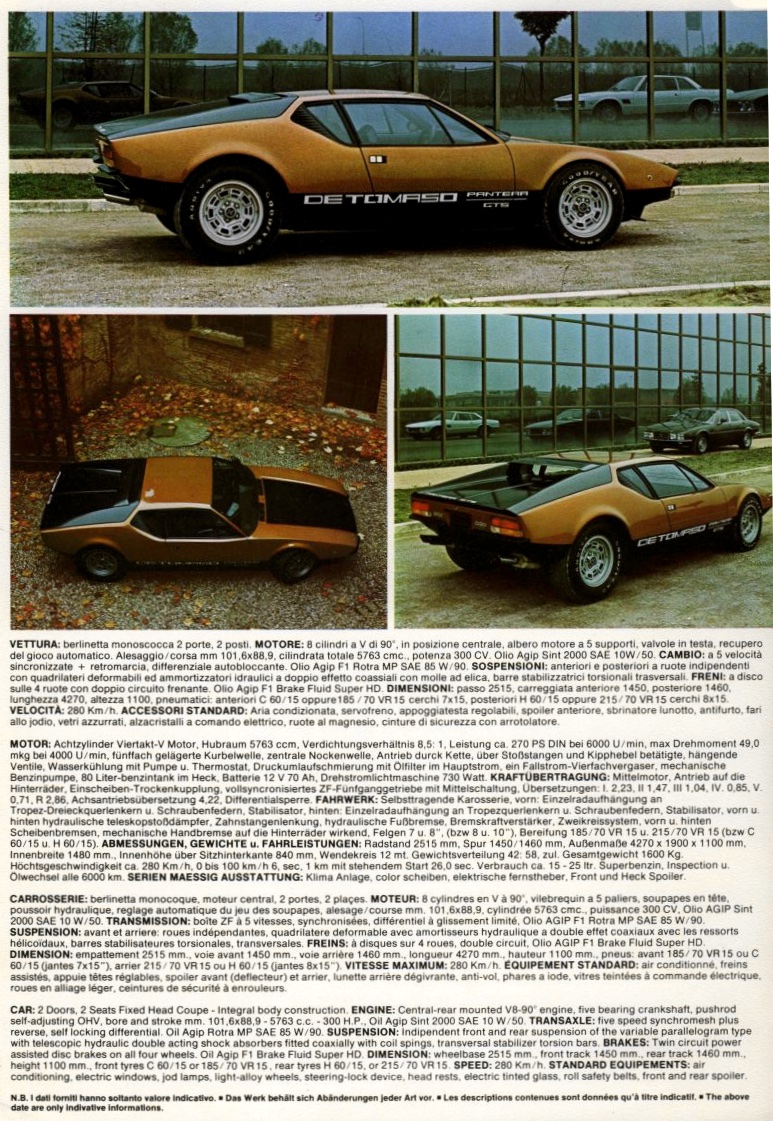 1970 De Tomaso Pantera Brochure Page 2