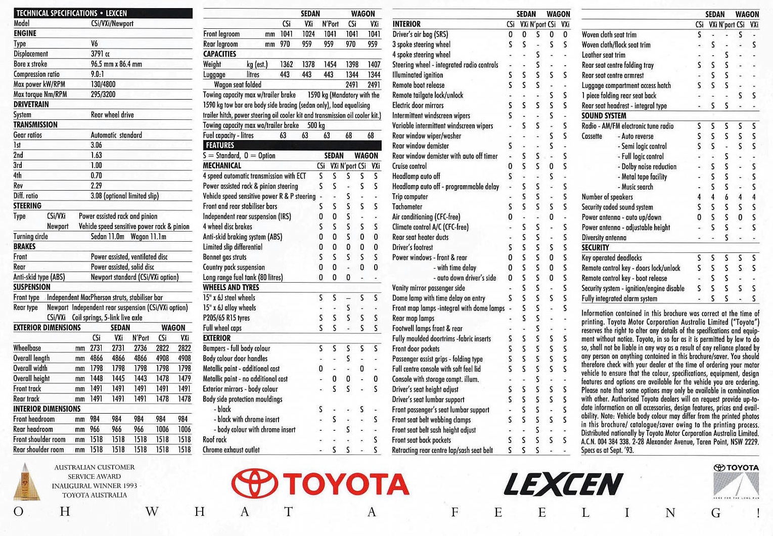 1994 Toyota Lexcen Brochure Page 9