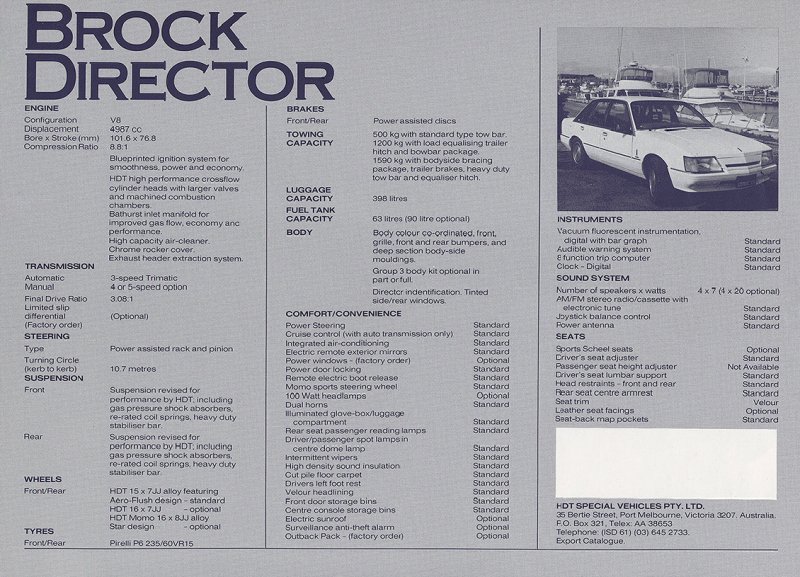 HDT Brock VK Director Brochure Page 1