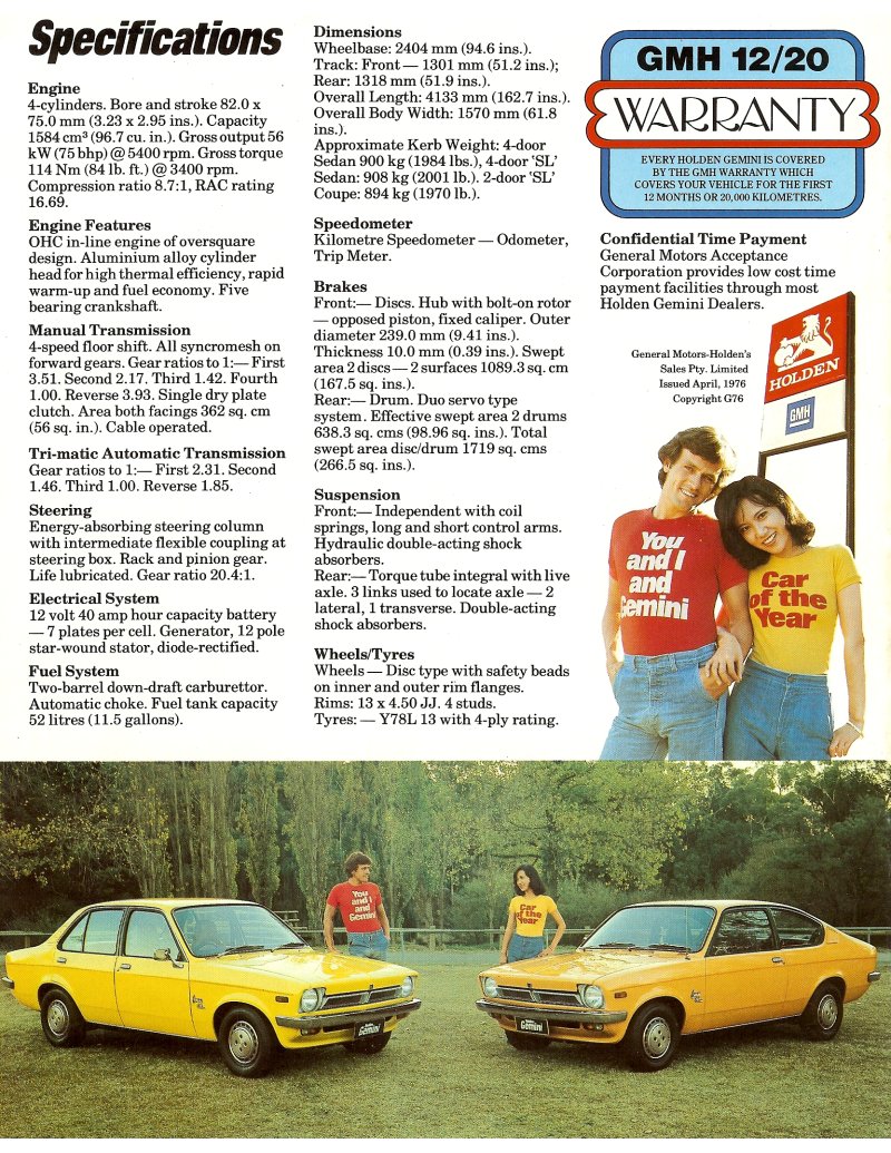 Holden Gemini TX Brochure Page 8