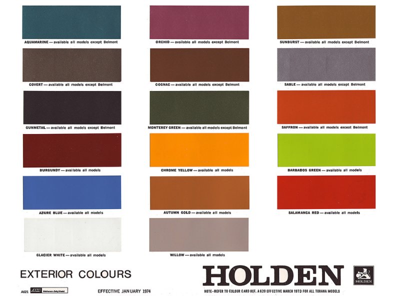 Holden HQ Colour Card