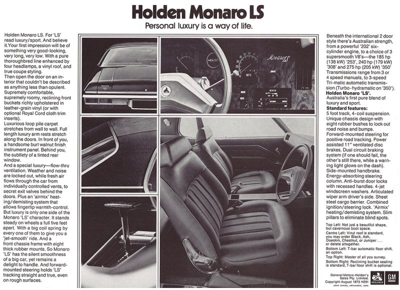 Holden HQ Monaro LS Brochure Page 1