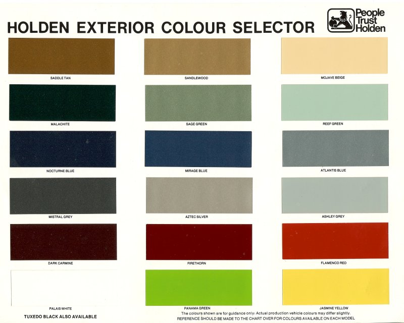 Holden HZ Colour Chart Brochure Page 1
