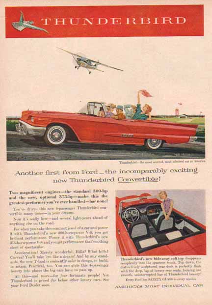 1958 Ford Thunderbird Original 2 page CF Print Ad 8.5 x 11" 