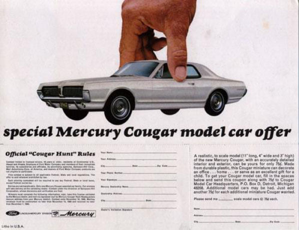 Vintage 1967 Mercury Cougar Dealer Sales Brochure Mailer Win A Car Promotion