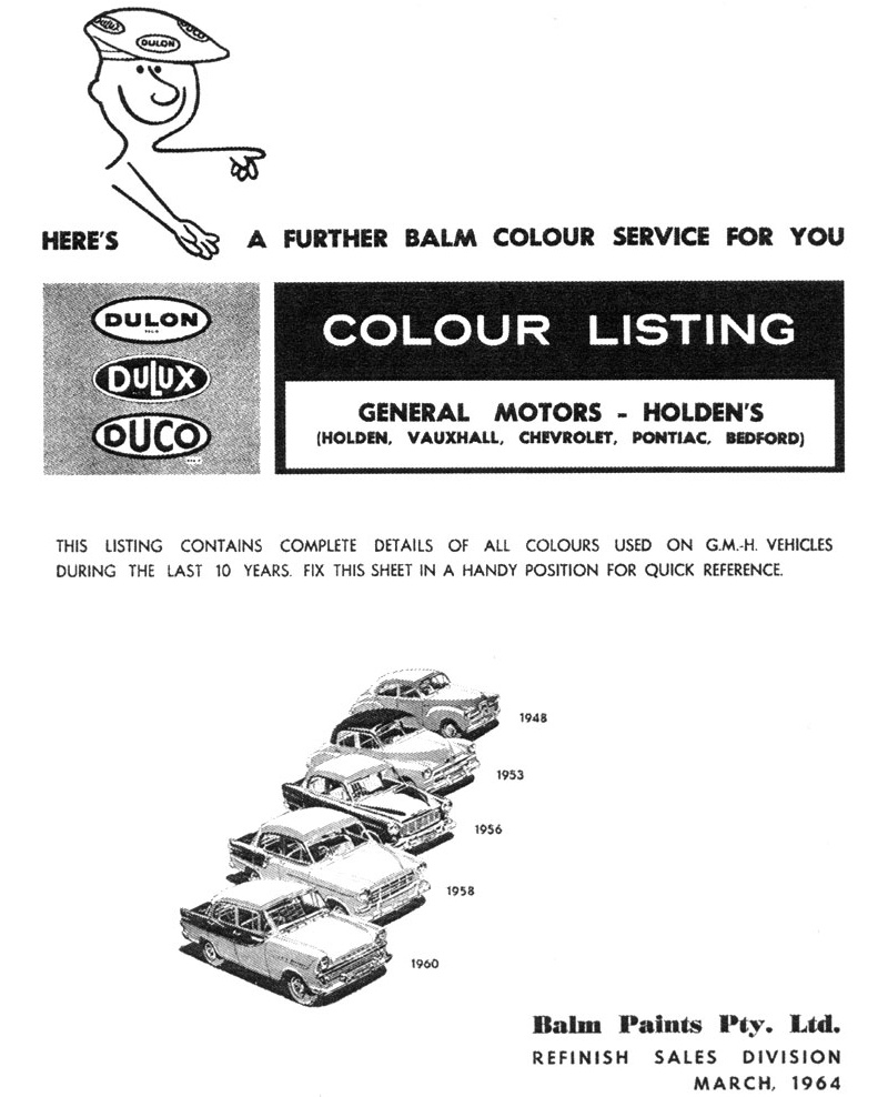 1956 Holden Paint Charts and Color Codes