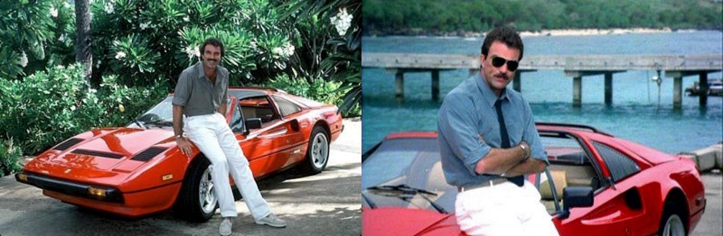 Tom Selleck as Magnum PI with his Ferrari 308 GTS