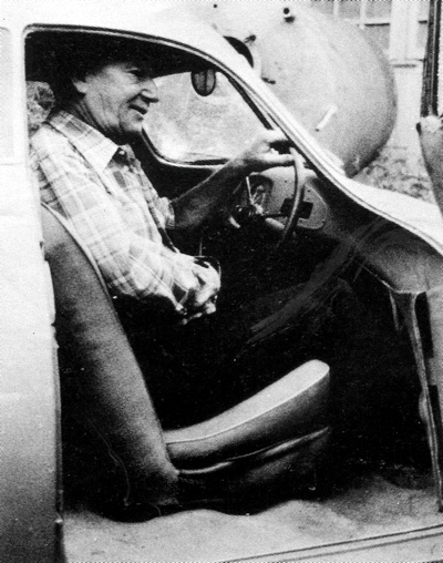 Walter Mathe pictured behind the wheel of his Type 64