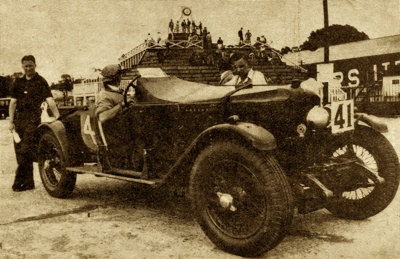 T. H. Plowman with his Vauxhall 30/98 OE-Type at Brooklands