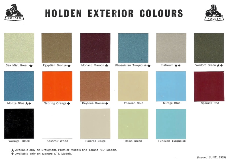 1969 Holden Paint Chart