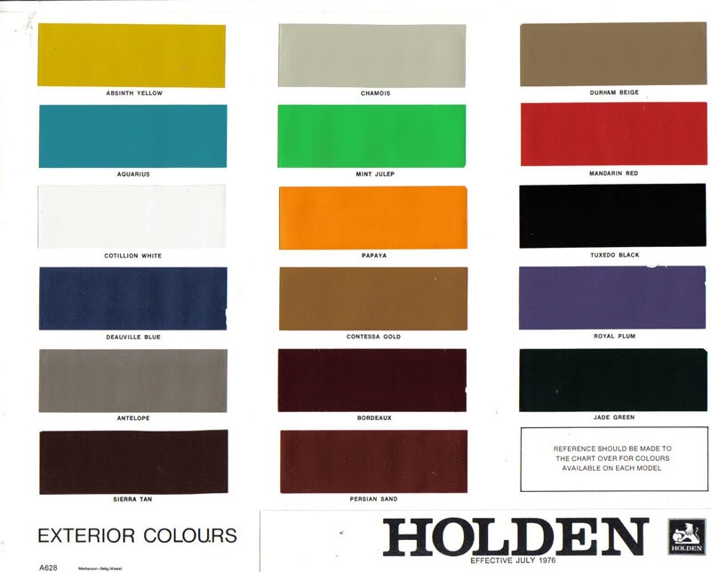 1976 Holden Paint Charts And Color Codes