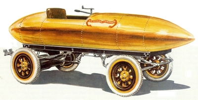 The world's first purpose built land speed record car, the torpedo shaped Jamais Contente