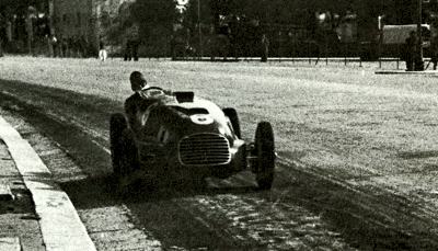 Nuvolari pictured in 1948 driving his Ferrari at the Bari GP
