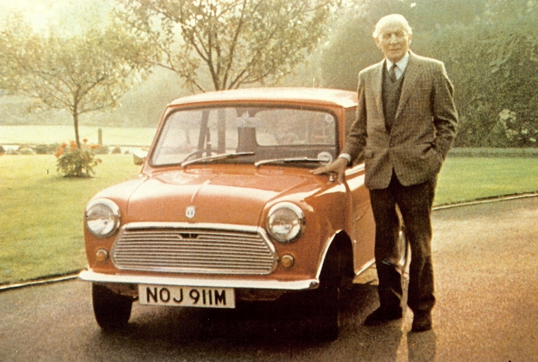 Sir Alec Issigonis with his most famous creation, the British Leyland Mini