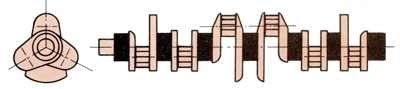 Crankshaft with six crank throws and seven main bearings