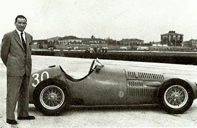 Ernesto Maserai standing next to the 1952 OSCA Formula 2 car