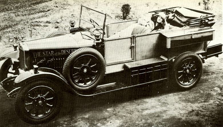 Diana Strickland tests the reclining seat of her 1927 14/40hp "Star of the Desert"